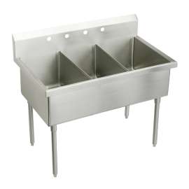 Weldbilt Stainless Steel 57" X 27-1/2" X 14" Floor Mount Triple Compartment Scullery Sink, WNSF83544