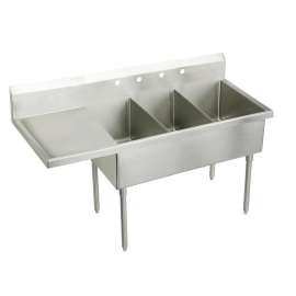 Weldbilt Stainless Steel 79-1/2" X 27-1/2" X 14" Floor Mount Triple Compartment 2-Hole Scullery Sink W/Left Drainboard, WNSF8354L2