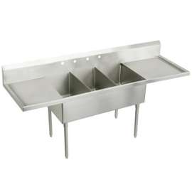 Weldbilt Stainless Steel 102" X 27-1/2" X 14" Floor Mount Triple Compartment 4-Hole Scullery Sink W/L&R Drainboards, WNSF8354LR4