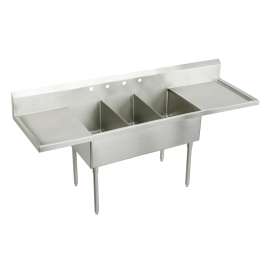 Weldbilt Stainless Steel 108" X 27-1/2" X 14" Floor Mount Triple Compartment 0-Hole Scullery Sink W/L&R Drainboards, WNSF8360LR0