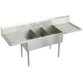Weldbilt Stainless Steel 108" X 27-1/2" X 14" Floor Mount Triple Compartment 4-Hole Scullery Sink W/L&R Drainboards, WNSF8360LR4