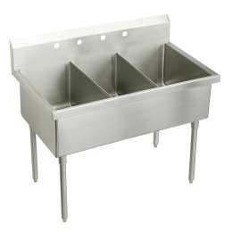 Weldbilt Stainless Steel 75" X 27-1/2" X 14" Floor Mount Triple Compartment 4-Hole Scullery Sink, WNSF83724