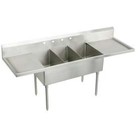 Weldbilt Stainless Steel 120" X 27-1/2" X 14" Floor Mount Triple Compartment 4-Hole Scullery Sink W/L&R Drainboards, WNSF8372LR4