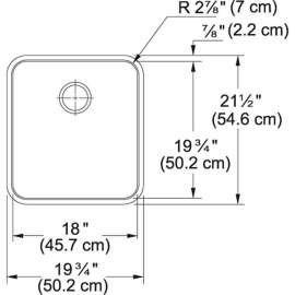 Stainless Steel 21-1/2in x 19-3/4in Single Basin Undermount 18-Gauge Stainless Kitchen Sink