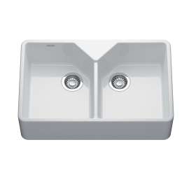 Franke Manor House 31.25-In. X 19.25-In. Glossy White Apron Front Double Bowl Ceramic Kitchen Sink - Mh2K7201414-Gwh