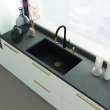Franke Maris Stripes 16.75-Inch Single Handle Pull-Down Spray Faucet In Matte Black With Gold Accents