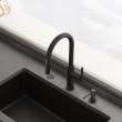 Franke Maris Stripes 16.75-Inch Single Handle Pull-Down Spray Faucet In Matte Black With Copper Accents.