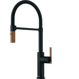 Franke Maris Stripes 19-Inch Single Handle Pull-Down Spray Faucet In Matte Black With Copper Accents