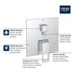 EUROCUBE PRESSURE BALANCE VALVE TRIM WITH 3-WAY DIVERTER WITH CARTRIDGE, 29426EN0