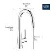 GROHE Zedra Single-Handle Pull Down Dual Spray Prep Faucet 1.75 GPM (6.6 L/min), 32283DC3