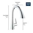 GROHE Zedra Single-Handle Pull Down Kitchen Faucet Triple Spray 1.75 GPM (6.6 L/min), 32298DC3