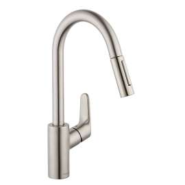 04505800 Focus HighArc Kitchen Faucet, 2-Spray Pull-Down, 1.75 GPM, In Steel Optic