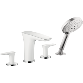 Hansgrohe Puravida 4-Hole Roman Tub Set Trim With 1.75 Gpm Handshower In White/Chrome, 15456401