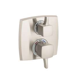Hansgrohe Ecostat Classic Thermostatic Trim With Volume Control, Square In Brushed Nickel, 15727821