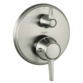 Hansgrohe Ecostat Classic Thermostatic Trim With Volume Control, Round In Brushed Nickel, 15752821