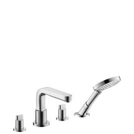 Hansgrohe Metris S 4-Hole Roman Tub Set Trim With Full Handles And 2.0 Gpm Handshower In Chrome, 31446001