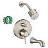 KST15753-28496-88BN Clubmaster Showerhead Kit with Tub Spout Thermostatic Trim with Diverter and Rough-in in Brushed Nickel