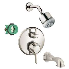 KST15753-28496-88PN Clubmaster Showerhead Kit with Tub Spout Thermostatic Trim with Diverter and Rough-in in Polished Nickel