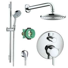 KSH04231-27474-66PC Raindance Downpour Air Showerhead Kit with Handshower Wallbar Thermostatic Trim with Diverter and Rough-in in Chrome