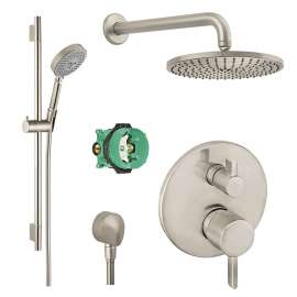 Downpour Air Showerhead Kit with Handshower Wallbar Thermostatic Trim with Diverter and Rough-in