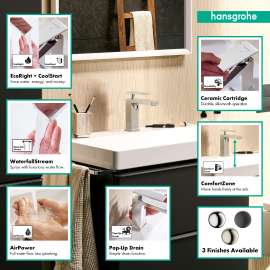 Hansgrohe Tecturis E Single-Hole Faucet 110 With Pop-Up Drain, 1.2 Gpm In Brushed Black Chrome, 73014341