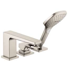 Hansgrohe Metropol 3-Hole Roman Tub Set Trim With Loop Handle And 2.0 Gpm Handshower In Brushed Nickel, 74551821