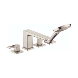 Hansgrohe Metropol 4-Hole Roman Tub Set Trim With Loop Handles And 1.75 Gpm Handshower In Brushed Nickel, 74555821