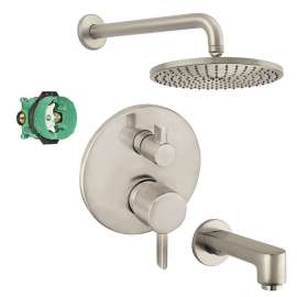 KST04447-27474-13BN Raindance Shower Faucet Kit with Tub Spout PBV Trim with Diverter and Rough-in in Brushed Nickel