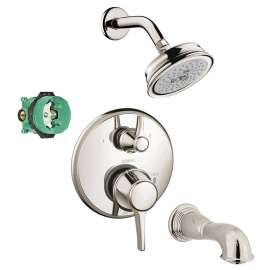 KST04449-04070-88PN Croma Shower Faucet Kit with Tub Spout PBV Trim with Diverter and Rough-in in Polished Nickel