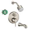KST04449-28496-88BN Clubmaster Shower Faucet Kit with Tub Spout PBV Trim with Diverter and Rough-in in Brushed Nickel
