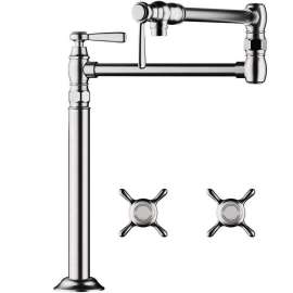 Deck Mounted Pot Filler Faucet with 21-3/16in Double-Jointed Swinging Spout in Polished Nickel