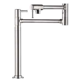 04219830 Deck Mounted Pot Filler Faucet with 21-1/2in Double-Jointed Swinging Spout in Polished Nickel
