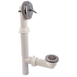 ABA1485-M Bathtub PVC Tubular Waste and Overflow Adjustable Length Kit with Trip Lever in Chrome