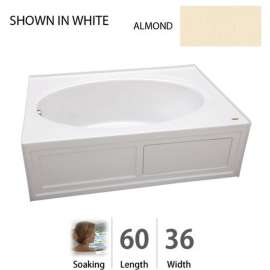 60in x 36in Drop In Three Wall Alcove Soaking Bathtub in Almond