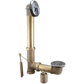 Bathtub Rough Brass Trip Lever Drain with Pipe, Tee, and Two Hole Face Plate in Polished Chrome