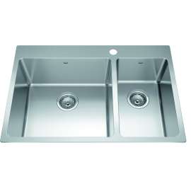 Brookmore 31-In Lr X 20.9-In Fb X 9-In Dp Drop In Double Bowl Stainless Steel Sink, Bcl2131R-9-1N