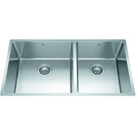 Brookmore 34.5-In Lr X 18.2-In Fb X 9-In Dp Undermount Double Bowl Stainless Steel Sink, Bcu1835R-9N
