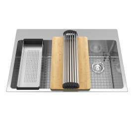 Brookmore 32.9-In Lr X 22.1-In Fb Drop In Single Bowl Stainless Steel Workstation Kitchen Sink