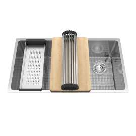 Brookmore 32.5-In Lr X 18.2-In Fb Undermount Single Bowl Stainless Steel Workstation Kitchen Sink