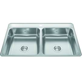Creemore 33-In Lr X 22-In Fb X 6-In Dp Drop In Double Bowl 1-Hole Stainless Steel Sink, Cdla3322-6-1N