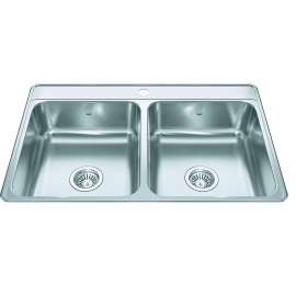 Creemore 33-In Lr X 22-In Fb X 7-In Dp Drop In Double Bowl 1-Hole Stainless Steel Kitchen Sink, Cdla3322-7-1N