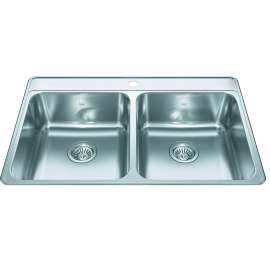 Creemore 33-In Lr X 22-In Fb X 8-In Dp Drop In Double Bowl 1-Hole Stainless Steel Kitchen Sink, Cdla3322-8-1Cbn