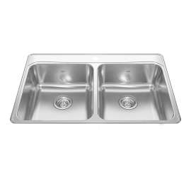 Creemore 33-In Lr X 22-In Fb X 8-In Dp Drop In Double Bowl 1-Hole Stainless Steel Kitchen Sink, Fcdla3322-8-1Cbn