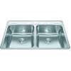 Creemore 33-In Lr X 22-In Fb X 8-In Dp Drop In Double Bowl 4-Hole Stainless Steel Kitchen Sink, Fcdla3322-8-4Cbn