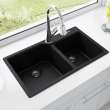 Granite Series 33.88-In Lr X 19.69-In Fb X 9.06-In Dp Drop In Double Bowl Granite Kitchen Sink, Mgcm2034-9Onn