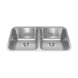 Reginox 30.88-In Lr X 17.75-In Fb X 8.5-In Dp Undermount Double Bowl Stainless Steel Kitchen Sink, Nd1831Ua-9N