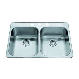 Steel Queen 31.25-In Lr X 20.5-In Fb X 8-In Dp Drop In Double Bowl 3-Hole Stainless Steel Kitchen Sink, Qdl2031-8-3N
