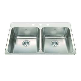 Steel Queen 33.38-In Lr X 22-In Fb X 8-In Dp Drop In Double Bowl 3-Hole Stainless Steel Kitchen Sink, Qdla2233-8-3N