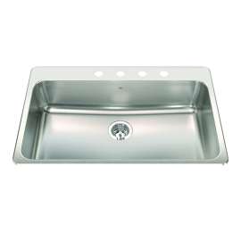 Steel Queen 33.38-In Lr X 22-In Fb X 8-In Dp Drop In Single Bowl 4-Hole Stainless Steel Kitchen Sink, Qsla2233-8-4N
