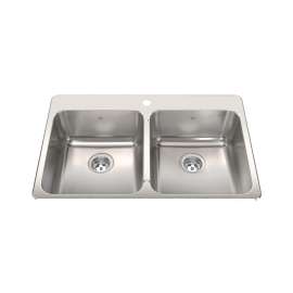 Steel Queen 33.38-In Lr X 22-In Fb Drop In Double Bowl 1-Hole Stainless Steel Kitchen Sink
